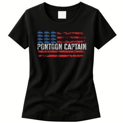 American Flag Boating Clothing 's Black Pontoon Boat Captain 4th Of July Womens T-Shirt