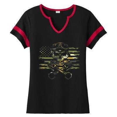 American Flag Biker Motorcycle Ladies Halftime Notch Neck Tee