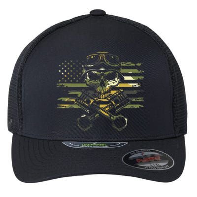 American Flag Biker Motorcycle Flexfit Unipanel Trucker Cap