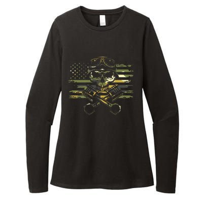 American Flag Biker Motorcycle Womens CVC Long Sleeve Shirt