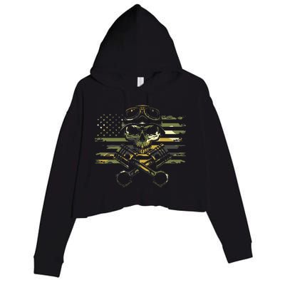 American Flag Biker Motorcycle Crop Fleece Hoodie