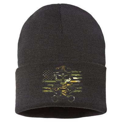 American Flag Biker Motorcycle Sustainable Knit Beanie