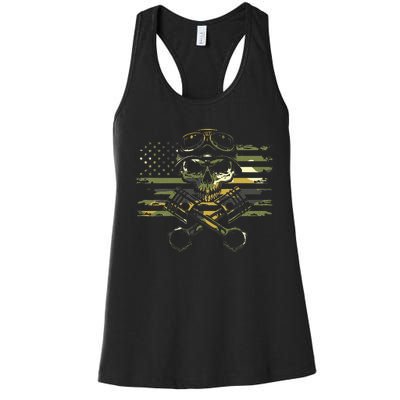 American Flag Biker Motorcycle Women's Racerback Tank