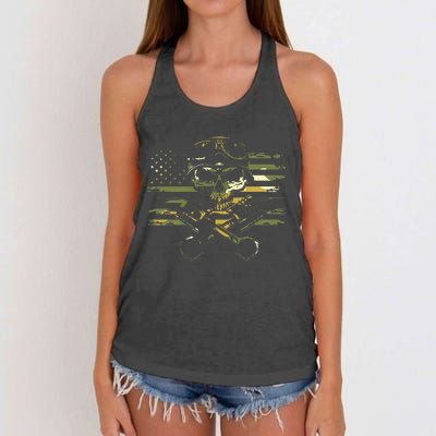 American Flag Biker Motorcycle Women's Knotted Racerback Tank