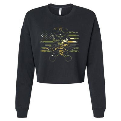 American Flag Biker Motorcycle Cropped Pullover Crew