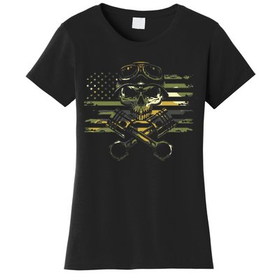 American Flag Biker Motorcycle Women's T-Shirt