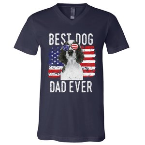 American Flag Best Dog Dad Ever Welsh Springer Spaniels Usa V-Neck T-Shirt