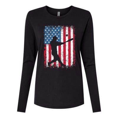 American Flag Baseball Team Gift Womens Cotton Relaxed Long Sleeve T-Shirt