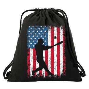 American Flag Baseball Team Gift Drawstring Bag