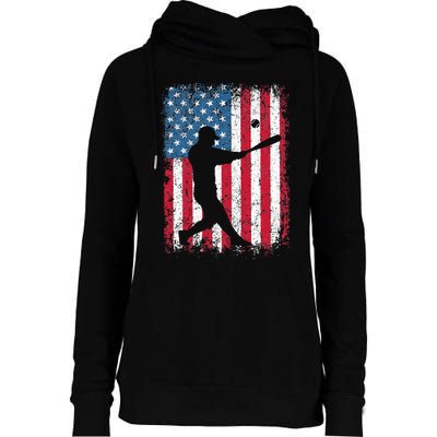 American Flag Baseball Team Gift Womens Funnel Neck Pullover Hood