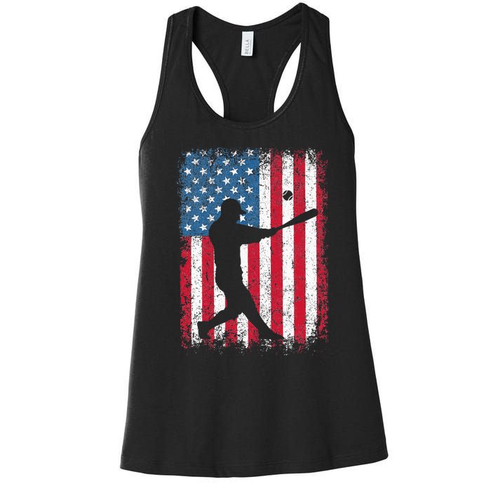 American Flag Baseball Team Gift Women's Racerback Tank