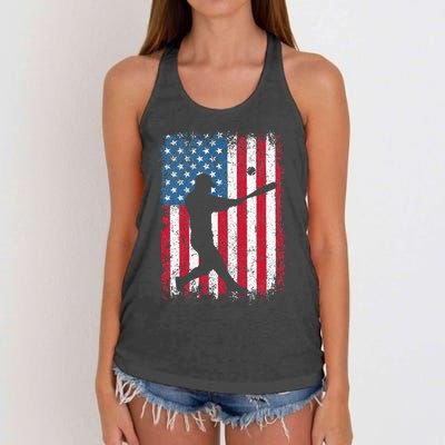 American Flag Baseball Team Gift Women's Knotted Racerback Tank