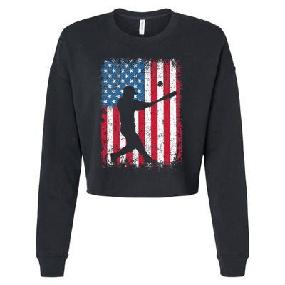 American Flag Baseball Team Gift Cropped Pullover Crew