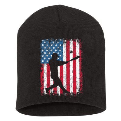 American Flag Baseball Team Gift Short Acrylic Beanie