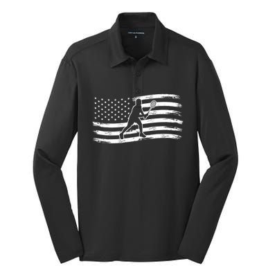 American Flag Badminton Gift Silk Touch Performance Long Sleeve Polo