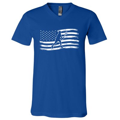 American Flag Badminton Gift V-Neck T-Shirt