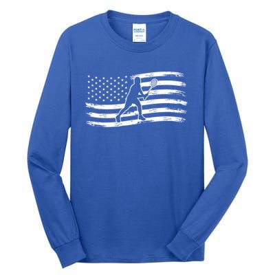 American Flag Badminton Gift Tall Long Sleeve T-Shirt