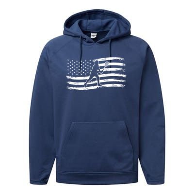 American Flag Badminton Gift Performance Fleece Hoodie