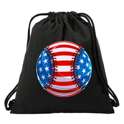 American Flag Baseball Gift 4th Of July Usa Flag Baseball Gift Drawstring Bag
