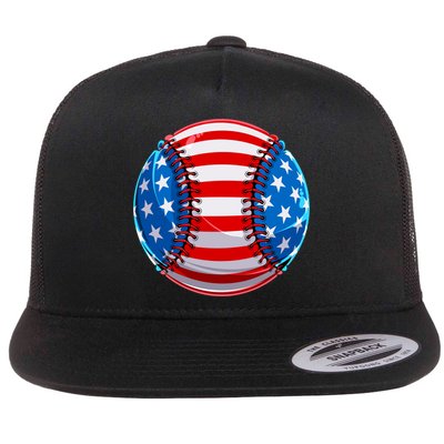 American Flag Baseball Gift 4th Of July Usa Flag Baseball Gift Flat Bill Trucker Hat