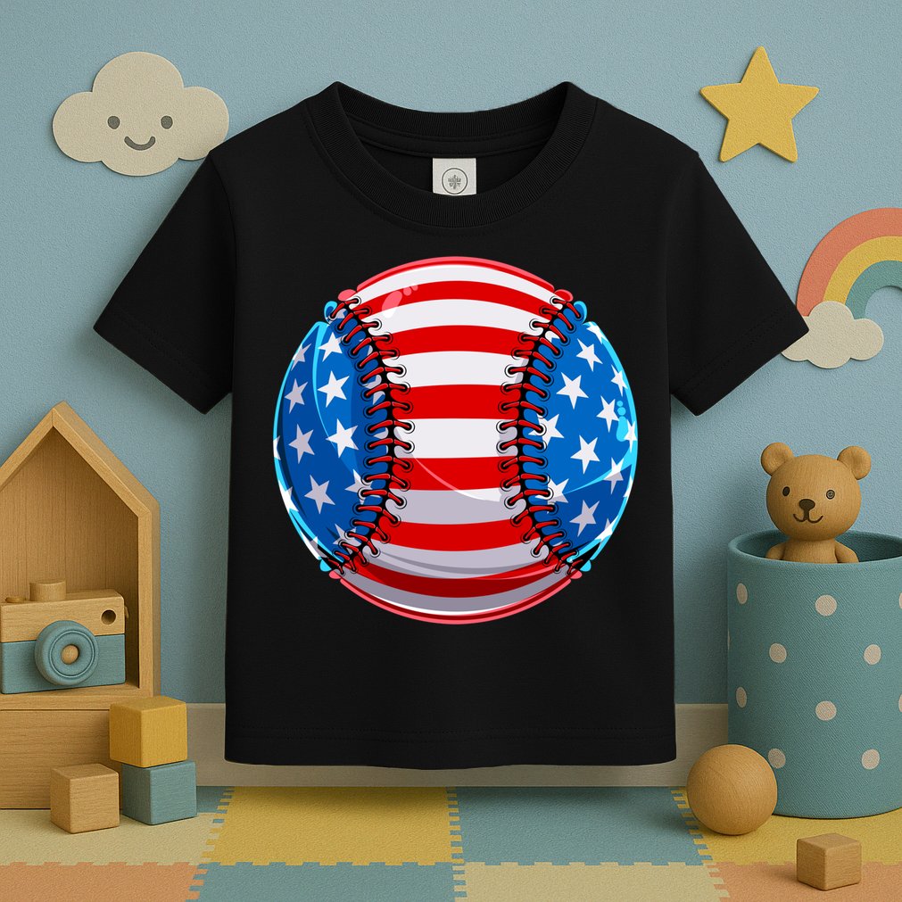 American Flag Baseball Gift 4th Of July Usa Flag Baseball Gift Toddler T-Shirt