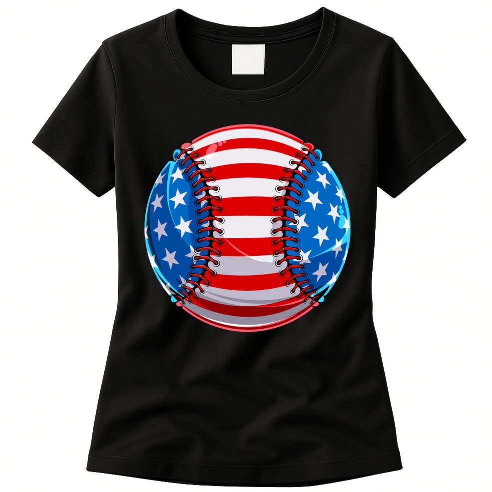 American Flag Baseball Gift 4th Of July Usa Flag Baseball Gift Womens T-Shirt