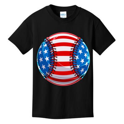 American Flag Baseball Gift 4th Of July Usa Flag Baseball Gift Kids T-Shirt