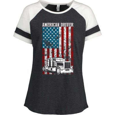 American Flag Big Rig Semifunny Gifttrailer Truck Driver Gift Great Gift Enza Ladies Jersey Colorblock Tee