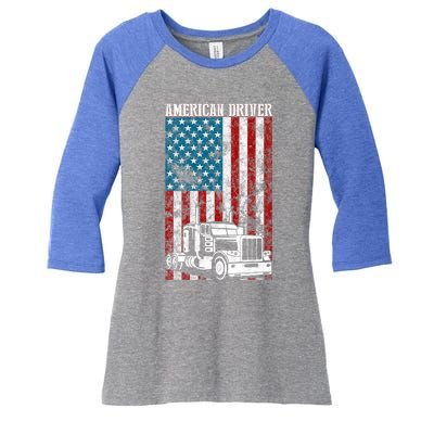 American Flag Big Rig Semifunny Gifttrailer Truck Driver Gift Great Gift Women's Tri-Blend 3/4-Sleeve Raglan Shirt