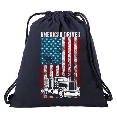 American Flag Big Rig Semifunny Gifttrailer Truck Driver Gift Great Gift Drawstring Bag