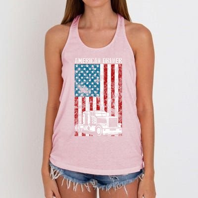 American Flag Big Rig Semifunny Gifttrailer Truck Driver Gift Great Gift Women's Knotted Racerback Tank