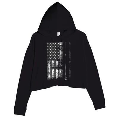 American Flag Billiard Stick Cute Table Game Funny Usa Gift Cool Gift Crop Fleece Hoodie