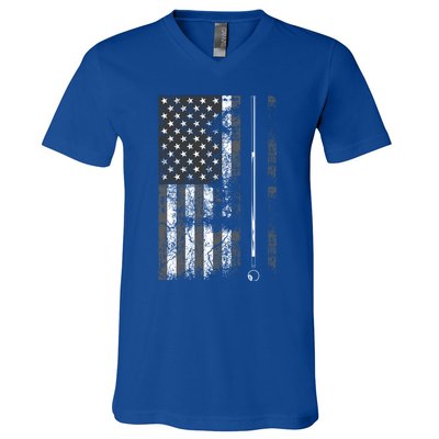 American Flag Billiard Stick Cute Table Game Funny Usa Gift Cool Gift V-Neck T-Shirt