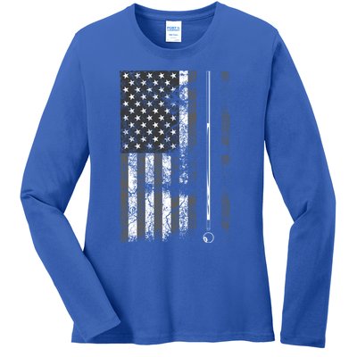 American Flag Billiard Stick Cute Table Game Funny Usa Gift Cool Gift Ladies Long Sleeve Shirt