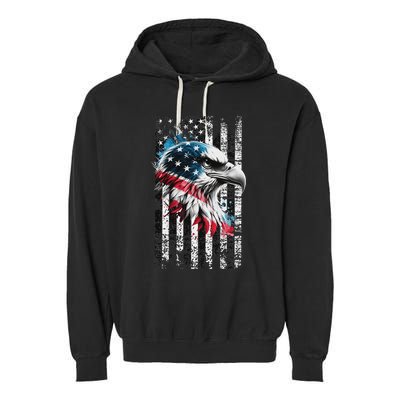 American Flag Bald Eagle Patriotic Bald Eagle Garment-Dyed Fleece Hoodie