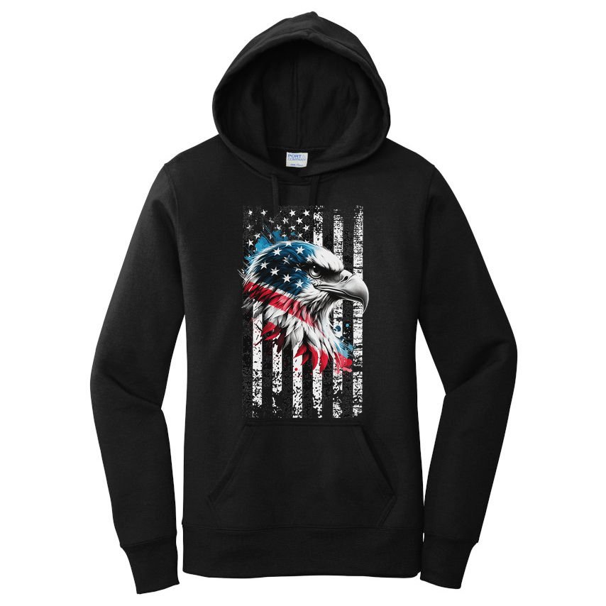 American Flag Bald Eagle Patriotic Bald Eagle Women's Pullover Hoodie