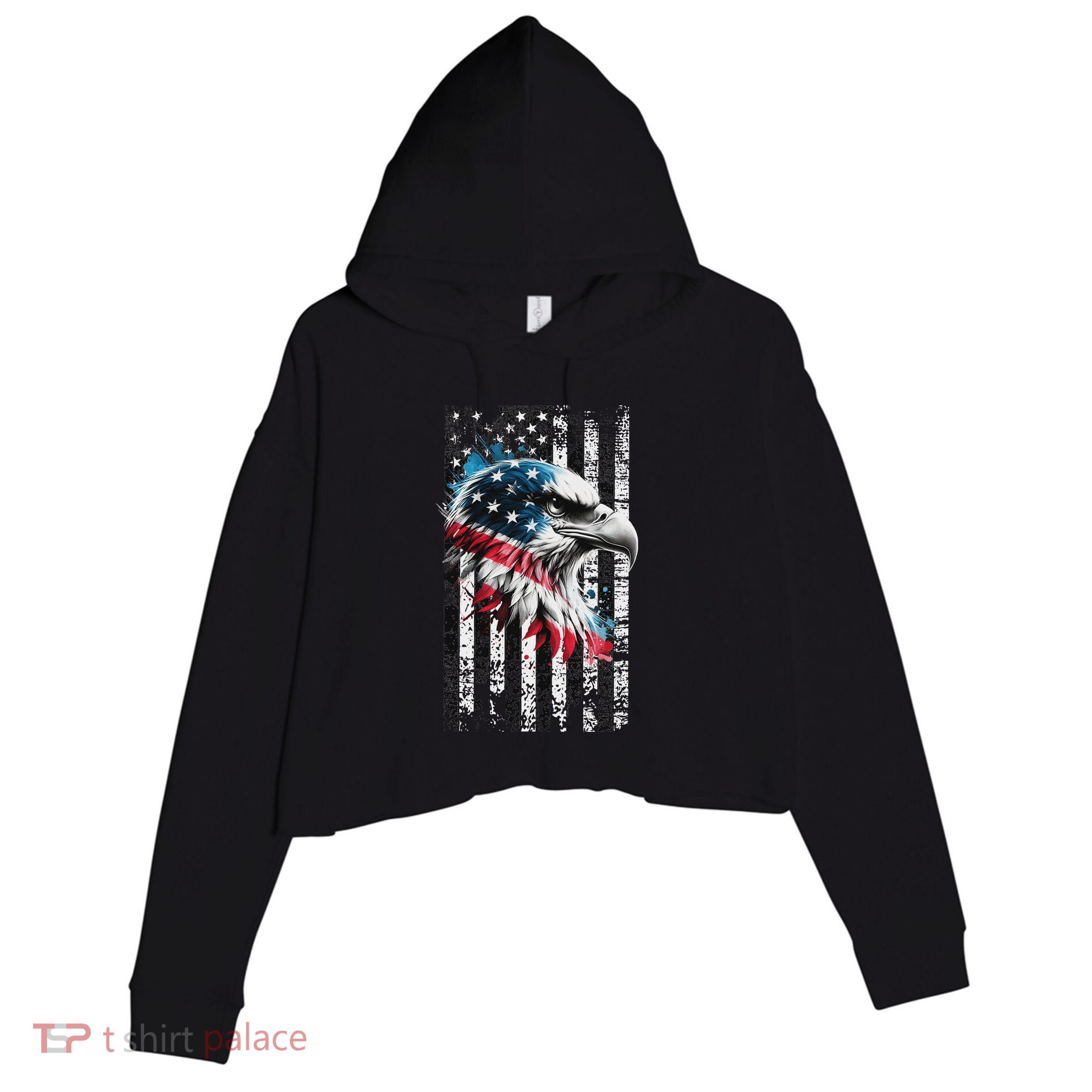 American Flag Bald Eagle Patriotic Bald Eagle Crop Fleece Hoodie