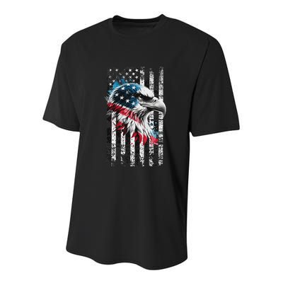 American Flag Bald Eagle Patriotic Bald Eagle Youth Performance Sprint T-Shirt