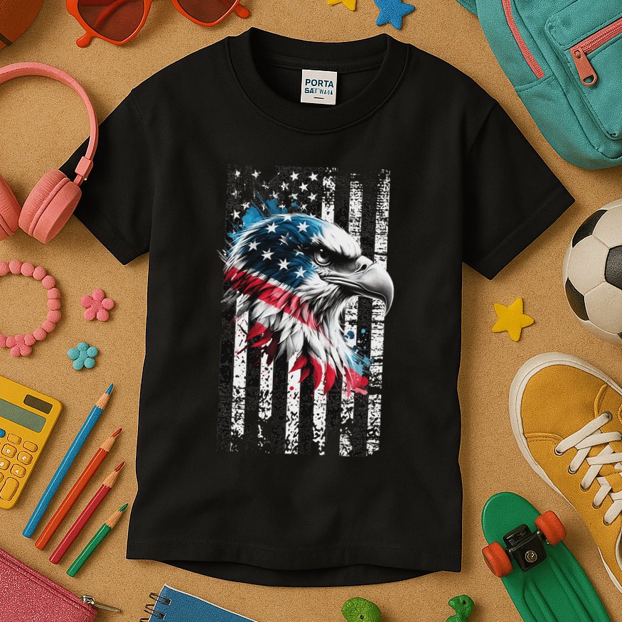 American Flag Bald Eagle Patriotic Bald Eagle Kids T-Shirt