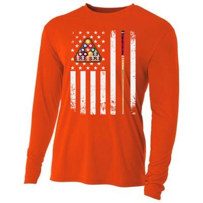 American Flag Billiard Vintage Pool Player Snooker Gift Cooling Performance Long Sleeve Crew