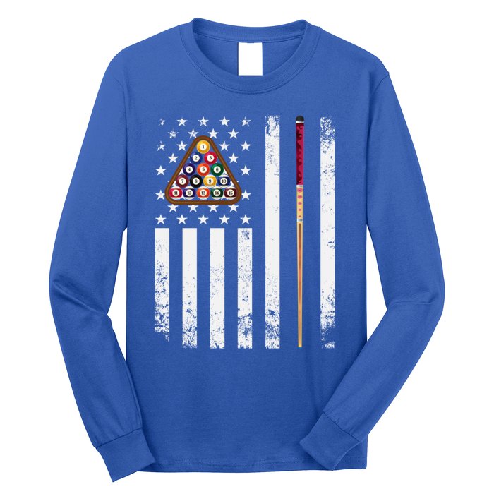 American Flag Billiard Vintage Pool Player Snooker Gift Long Sleeve Shirt