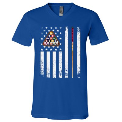 American Flag Billiard Vintage Pool Player Snooker Gift V-Neck T-Shirt