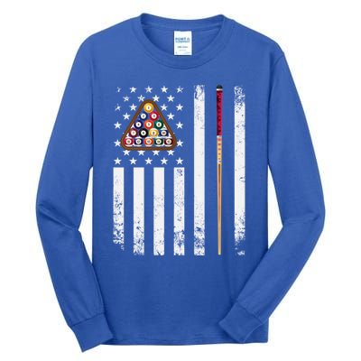 American Flag Billiard Vintage Pool Player Snooker Gift Tall Long Sleeve T-Shirt