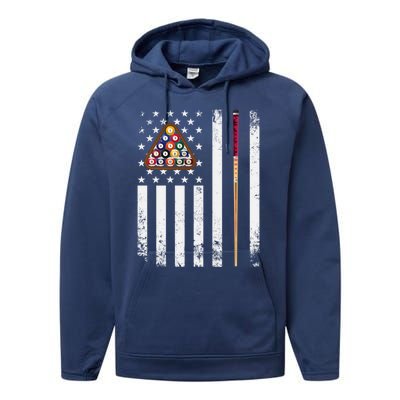 American Flag Billiard Vintage Pool Player Snooker Gift Performance Fleece Hoodie