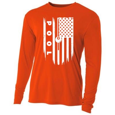 American Flag Billiards Pool Player Billiard Gift Cooling Performance Long Sleeve Crew