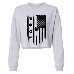 American Flag Billiards Pool Player Billiard Gift Cropped Pullover Crew