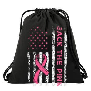 American Flag Back The Breast Cancer Awareness Drawstring Bag