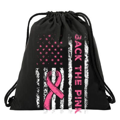 American Flag Back The Breast Cancer Awareness Drawstring Bag