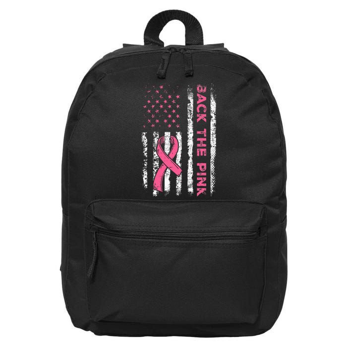 American Flag Back The Breast Cancer Awareness 16 in Basic Backpack