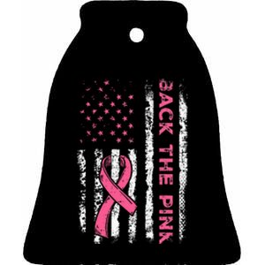 American Flag Back The Breast Cancer Awareness Ceramic Bell Ornament